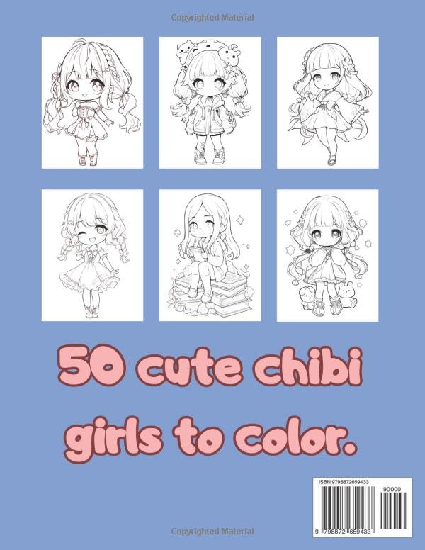 Kawaii Chibi Girls Anime Coloring Book: Cute Tiny Girls To Color For Teens and Adults