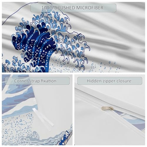 Single 61" x 79" Bedding Duvet Cover Set - Blue Minimalist Abstract Ocean Waves Printed 3 Piece Brushed Microfiber Comforter Quilt Cover with Zipper Closure for Men and Women Generic