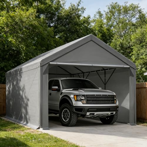 Carport 10x20ft Heavy Duty Canopy,Portable Garage Party Tent,Portable Garage with Removable Sidewalls & Doors All-Season Tarp for Car,Truck,Party Grey Grezone