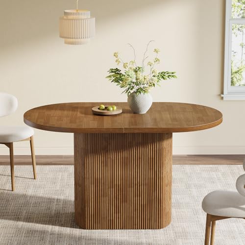 Tribesigns 47.24 Inch Oval Dining Table for 4, Rustic Wooden Kitchen Table with Wooden Base, Small Dinner Table for Dining Room, Kitchen, Living Room, Brown Tribesigns