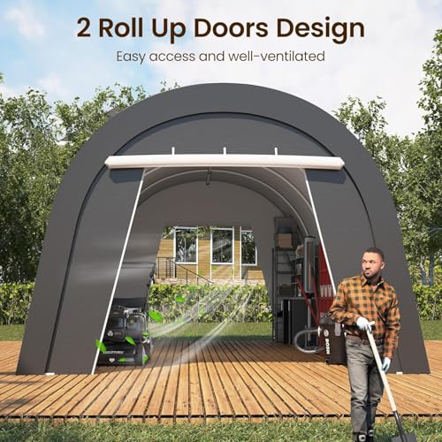 FansaFurn Heavy Duty Carport with 4 Cloth Bags, All-Weather Portable Garage with 2 Roll-up Doors, Car Canopy Storage Shelter Shed for Boat, Truck, or Garden Tools, 12' x 25' FansaFurn