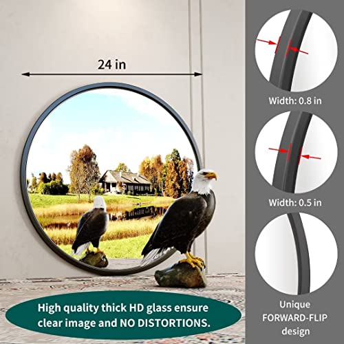 Growsun 24'' Black Round Mirror, Circle Wall Mirror for Bathroom Vanity, Entryway Living Room with Metal Frame for Home Decor Growsun