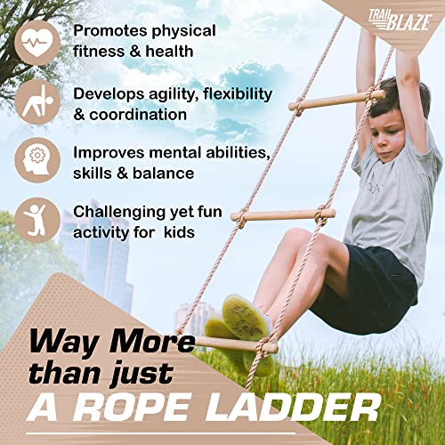 Wooden Climbing Rope Ladder for Kids - Kids Ninja Warrior Obstacle Course Accessories | Playset Rope Ladder for Swing Set Treehouse Bunkbed | Playground Ninja Obstacles Swing Rope Ladder Trailblaze