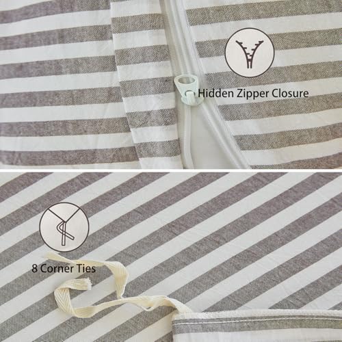 XINMIANFANG Striped Duvet Cover Set Full Size 3 Pcs 100% Washed Cotton Linen Like Textured Natural Wrinkle Comfy Breathable (Full, Classic Stripe-Mauve Brown/White) XINMIANFANG