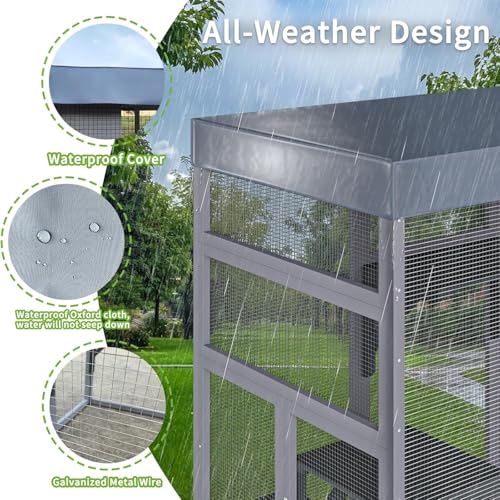 70" Large Catio Outdoor Cat Enclosure, Outdoor Cats Cage with Waterproof Cover,Wooden Walk in Cat Shelter Jumping Platforms & 2 Resting Box, UV Resistant MegaChoice