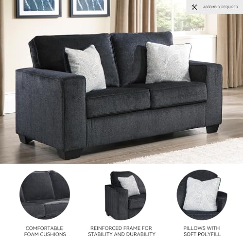 Signature Design by Ashley Altari Modern Loveseat with 2 Accent Pillows, Dark Gray Signature Design by Ashley