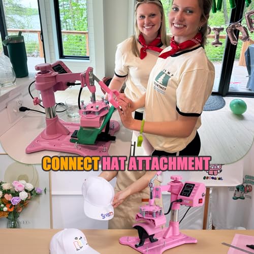 Whubefy 8 in 1 Heat Press Machine for T Shirts 12x15 Inch with Dual-Tube Fast & Evenly Heating System for Mug Plate Hat Cap 360° Swing Away Multifunctional Digital Heat Transfer Sublimation Combo Pink Whubefy