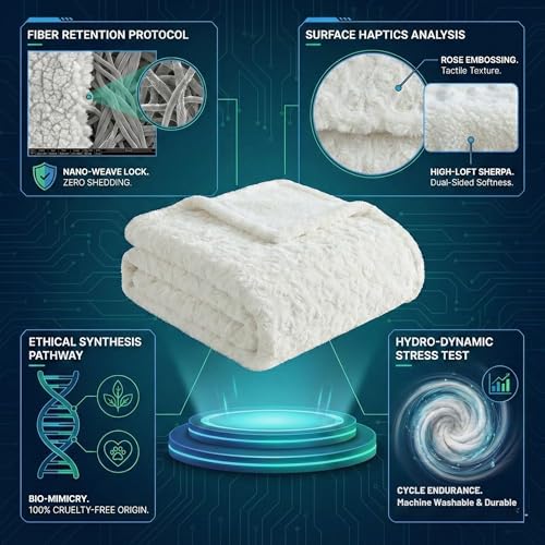 DaDa Bedding Luxury White Roses Fluffy and Cuddly Faux Fur with Sherpa Backside Fleece Cloud Throw Blanket - Super Soft Warm Plush Luxe Solid Toss for Sofa, Couch or Bed - 63" x 90" DaDa Bedding