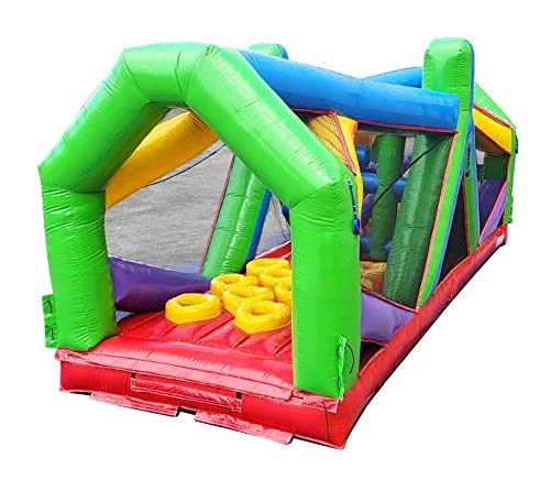 Retro Radical Run Inflatable Obstacle Course, Extreme Unit #2, 30' L x 11' W x 12' H, Commercial Grade Interactive Bounce House, Includes Blower and Stakes TentandTable