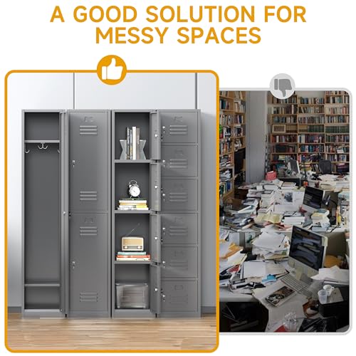 Firstsky 71'' Metal Locker with Keys for School,Gym,3 Tier Steel Office Storage Locker with Hook,Tall Cabinet for Employees (Gray, 1-Door) Firstsky