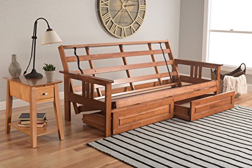 Kodiak Furniture Monterey Futon Set with Storage Drawers, with Barbados Base and Linen Charcoal Mattress Kodiak Furniture