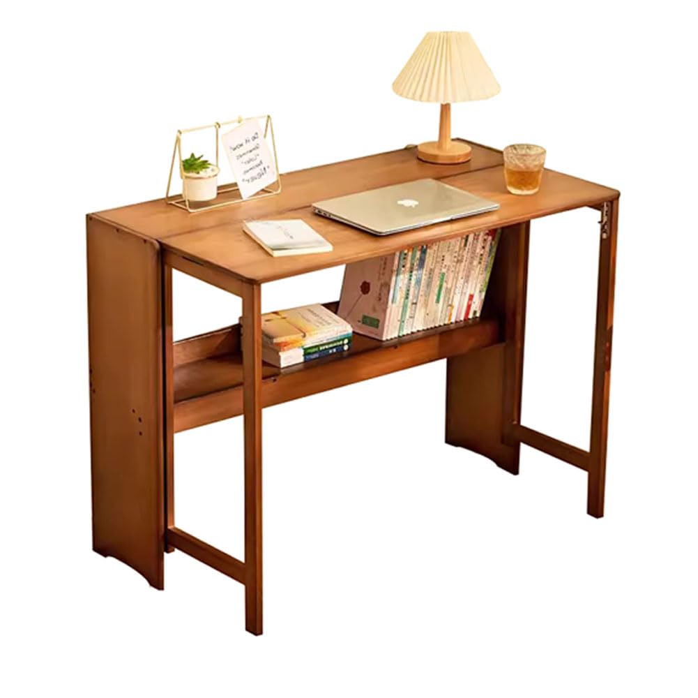 RIVINE Foldable Side Desk Small Space Desk Wood Desk with Storage Shelf Computer Office Desk Bedroom Sofa Side Table(103 * 54cm, Walnut) RIVINE