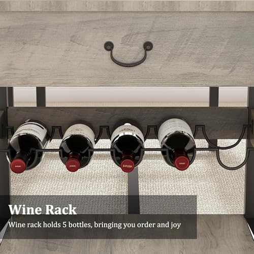 GarveeHome Dining Table Set for 4, Kitchen Dining Table Set with Upholstered Benches, Kitchen Dining Room Table with Storage Drawers & Wine Rack for Small Space-Grey GarveeHome