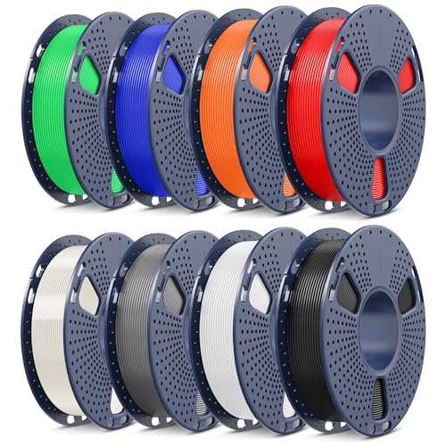 SUNLU PLA Filament 1.75mm Bundle, 3D Printer Filament Bundle 250g, 8 Rolls, 2kg Total, Black+White+Grey+Transparent+Red+Klein Blue+Sunny Orange+Green