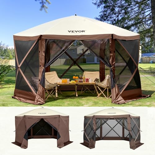VEVOR Pop Up Gazebo Screen Tent, Pop-Up Instant Gazebo Tents with Mosquito Netting Outdoor Canopy, 6 Sided Sun Shelter 10x10ft with 6 Removable Wind Cloths & 2 Mesh Windows, Pavilion Tent for Patio VEVOR