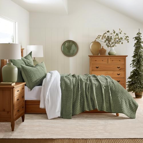 EVERGRACE Luxury Velvet Quilt Set Queen Size 3 Piece, Soft Cross-Stitch Velvet Comforter Set with Pillow Shams, Lightweight Coverlet Bedspread Bedding Set for All Seasons, Loden Green EVERGRACEHOME