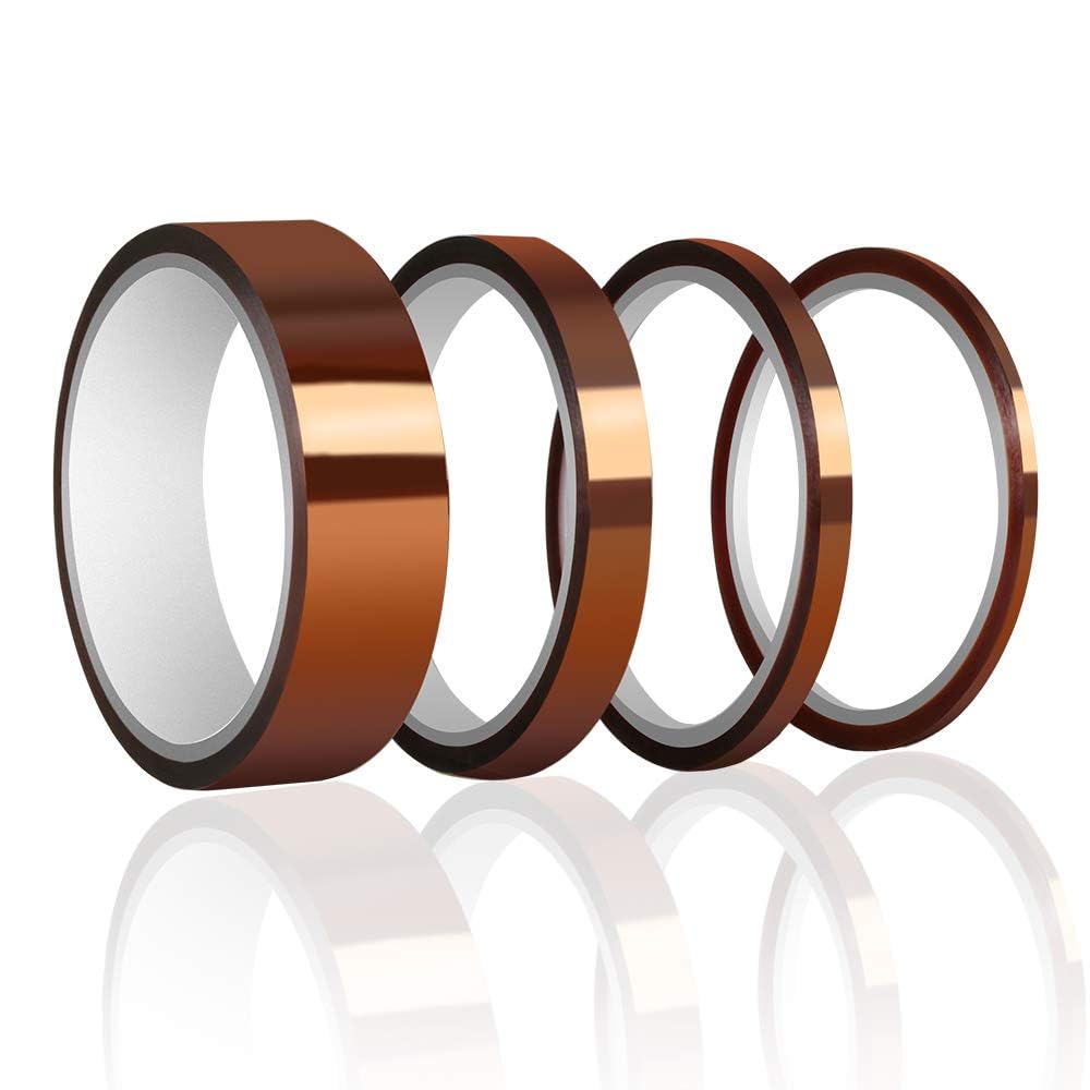 ELEGOO 4 Rolls 108FT High Temp Tape, 4 Pack Polyimide High Temperature Resistant Tape Multi-Sized Value Bundle 1/8’’, 1/4’’, 1/2’’, 1’’ with Silicone Adhesive for Masking, Soldering etc. ELEGOO