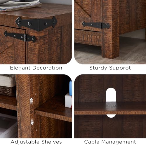 T4TREAM Farmhouse TV Stand for TVs Up to 75 inches, Wood Barn Door Media Television Console Table with Storage Cabinets, Easy Assembly Modern Entertainment Center for Living Room, Reclaimed Barnwood T4TREAM