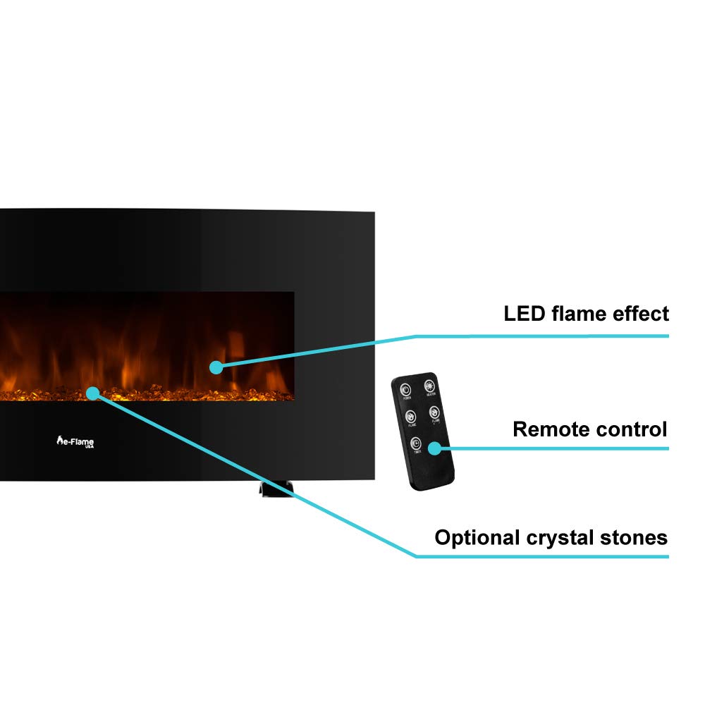 e-Flame USA Sundance Curved Wall Mounted or Freestanding LED Electric Fireplace with Remote - Adjustable, Timer, Remote - 48-inch e-Flame USA