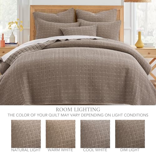 Levtex Home Mills Waffle King/Cal King Quilt Set (106x92in) with 2 Pillow Shams (36x20in) - Cocoa - Cotton Waffle King Size Quilt Bedding Set - Lightweight, Soft, Pre-Washed Levtex Home