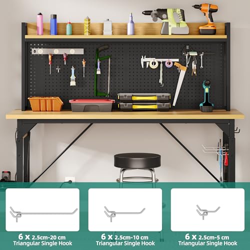 YITAHOME 48" Adjustable Workbench with Pegboard, Wheels, 1600 LB Capacity, Rolling Work Table with AC/USB Outlets, Hooks, and Rack, Heavy-Duty Work Bench for Garage, Workshop, Office YITAHOME