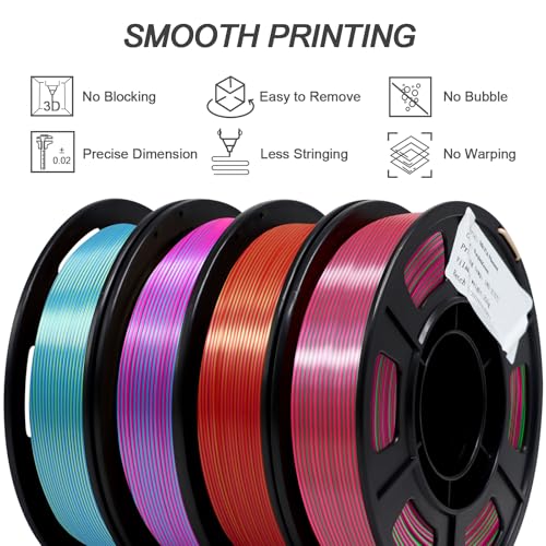YOUSU Silk Dual Color PLA Filament 3D Filament Coextrusion PLA Multicolor PLA Filament 1.75mm (± 0.03 mm) Compatible with Most of 3D Printer, 4x250g Silk Pack A Yousu