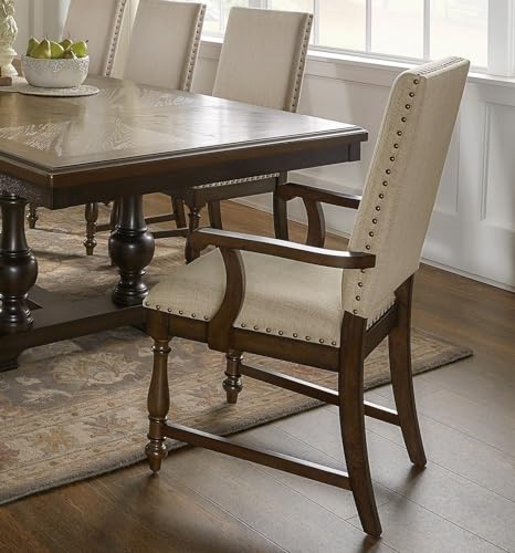 aphrophina Set of 2 Traditional Classic Armchairs, Beige Fabric Upholstered with Nailhead Trim, Wooden Frame, Dining Room Furniture aphrophina