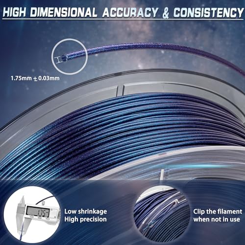 FF SUNSENKJ PLA Filament 1.75mm Color Change 3D Printer Filament, Chameleon Shiny Sparkle Glitter by Different Light and Angle, PLA 3D Printing Filament 1kg (2.2lbs) Spool (Chameleon_Nebula Purple) FF SUNSENKJ