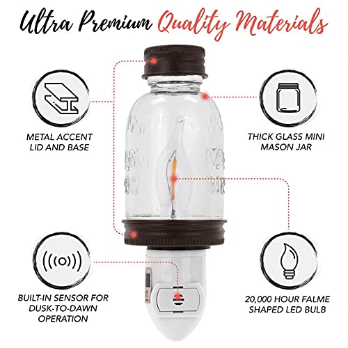 Autumn Alley Rustic Mini Mason Jar Night Light in Bronze | Auto On/Off Sensor | Plug in Farmhouse Wall Decor | Cute Country Night Light | Energy Efficient LED Bulb | Timeless Design Autumn Alley