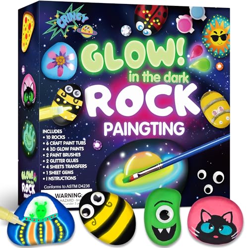 Kids Arts and Crafts Rock Painting Kit - Glow in The Dark - Arts & Crafts Birthday Christmas Gift for Girls Ages 8-12 - Craft Kits for Kids Ages 4-8 - Creative Art Kid Toy for 7 8 9 10 Year Old Crincy