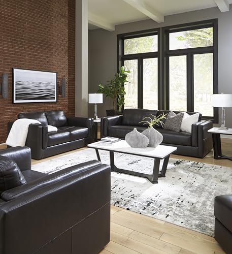 Signature Design by Ashley Amiata Modern Leather Match Loveseat with Non-skid Legs, Black Signature Design by Ashley