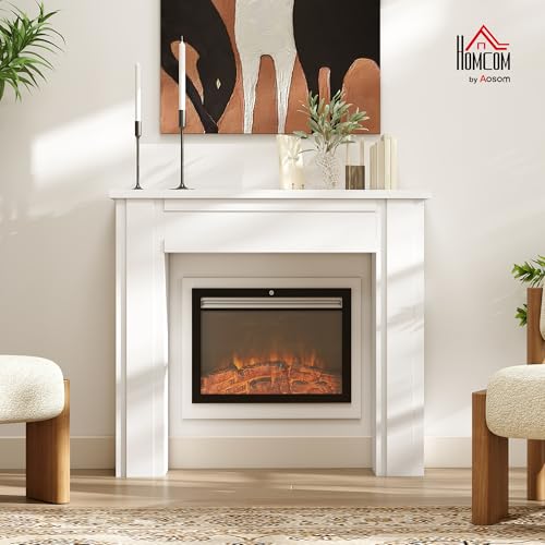 HOMCOM Modern Fireplace Mantel, Freestanding Fireplace Surround with Leg for Electric Fireplaces, 44.7" W x 40" H, White HOMCOM