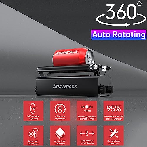 ATOMSTACK R3 Pro Rotary Roller, Auxiliary Engraving Module for Laser Engraver, 360 Degree Rotating Rollers for Laser Cutter, for Cup-shaped/Cylindrical/Oversized Objects (R3 Pro Rotary Roller) ATOMSTACK