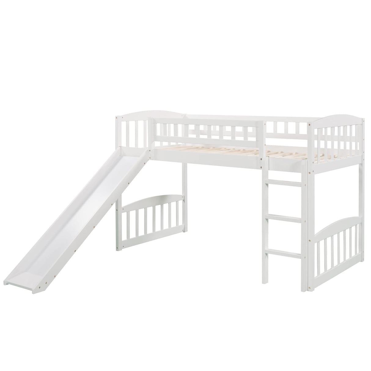Bellemave Twin Loft Bed with Slide and Ladder, Low Loft Bed for Kids, Wood Loft Bed, for Boys Girls,White Bellemave