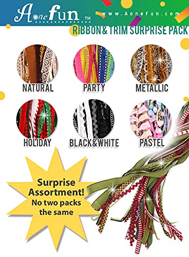 Christmas Ribbons - Assorted Ribbon for Crafts Fabric Ribbon Assortment Variety Pack Holiday Trim Bulk Scraps Bundle 30 Yards AoneFun