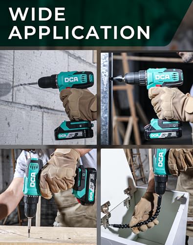 DCA Cordless Drill Set, 336 in-lbs Torque, 3/8" Keyless Chuck, Electric Power Drill with 2.0Ah Battery and Charger,18+1 Position,25-Piece 20V Drill Driver Kit, ADJZ2035 DCA