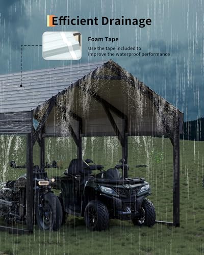 GarveeLife 12x13 ft Metal Carport Shed, Reinforced Frame and Steel Roof for All-Weather Use, Permanent Shelter for Cars, Motorcycles, ATVs, or Boats GarveeLife