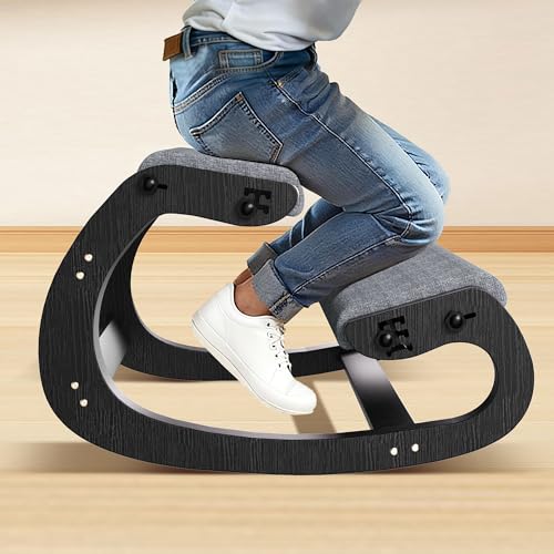 TinyHaven Ergonomic Kneeling Chair with Wooden Frame - Adjustable Height Office Chair with Soft Padding for Back Pain Relief, Posture Correcting Home & Office Desk Chair Black TinyHaven