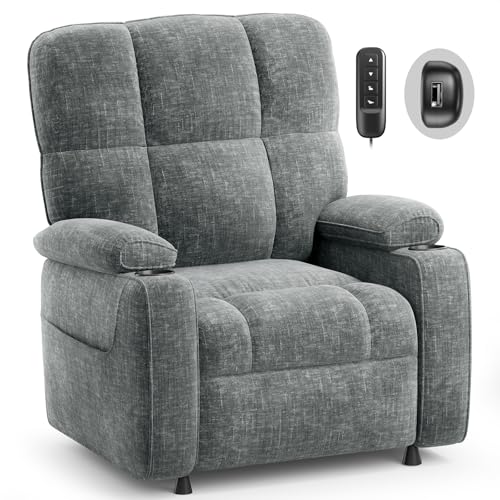 AMADA HOMEFURNISHING Power Recliner Chair for Adults, Infinite Adjustable Chenille Electric Recliner with Cup Holder, Remote, USB Port, Side Pockets & Thick Seat Cushion, for Living Room & Bedroom