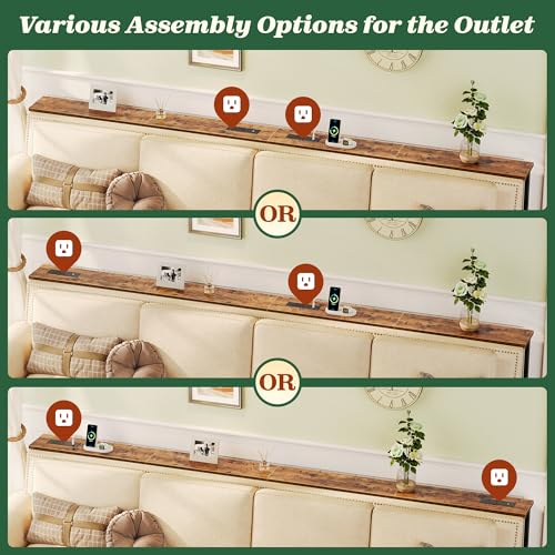 SUPERJARE 110.2 Inch Sofa Table with Power Outlets and USB-C Ports, 5.9 Inch Narrow Console Tables, Entryway Hallway Couch Tables with Storage, Behind Sofa, Small Spaces, Living Room, Rustic Brown SUPERJARE
