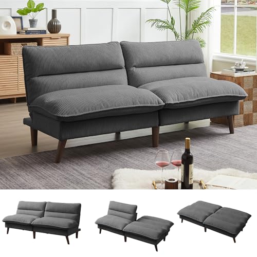 Futon Sofa Bed, 72" Convertible Futon Couch with 3-Level Adjustble Backrest, Modern Loveseat Couch, Folding Recliner Sleeper Sofa for Small Spaces, Living Room, Apartment, Guest Room, Dark Grey Enobala