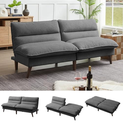Futon Sofa Bed, 72" Convertible Futon Couch with 3-Level Adjustble Backrest, Modern Loveseat Couch, Folding Recliner Sleeper Sofa for Small Spaces, Living Room, Apartment, Guest Room, Dark Grey