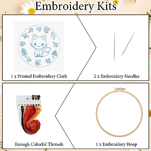 Louise Maelys Starter Embroidery Kits with Fox Pattern DIY Full Range Easy Needlepoint Cross Stitch Kits for Adults, Beginners with Stamped Animal Pattern