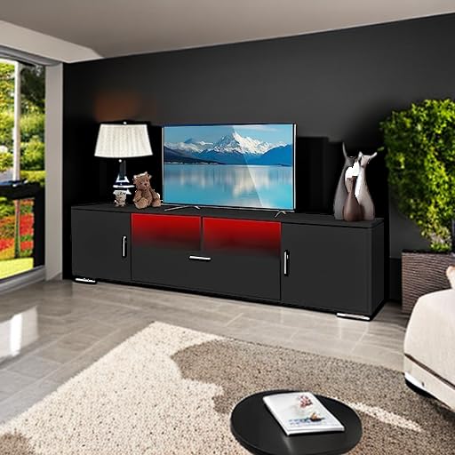 HOUAGI Tv Stand for 65 inch Tv,Black Entertainment Center with Storage Cabinet,Modern TV Stands for Living Room and Bedroom(Black) HOUAGI
