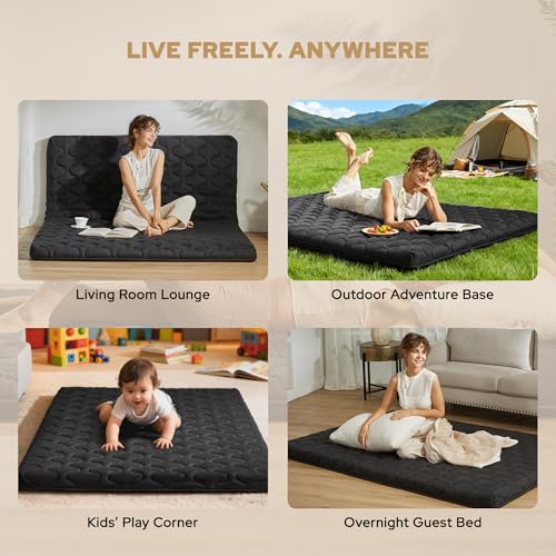Japanese Floor Mattress, Futon Mattress Full Size 3" Thick Portable Sleeping Pad with High Density Foam, Foldable & Comfortable Tatami Mat for Adult, Roll Up Lounger Camping Bed, Gray BEDLORE