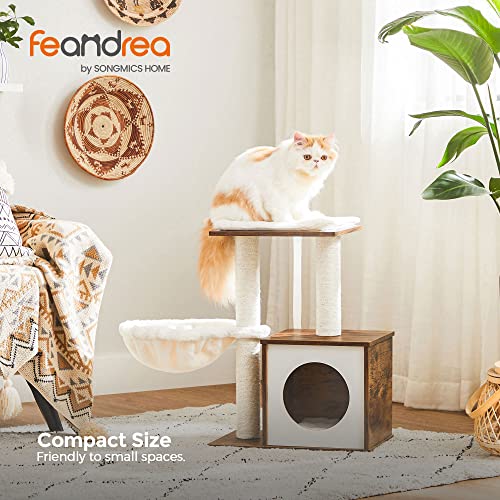 FEANDREA WoodyWonders Small Cat Tree for Kittens, Modern Cat Tower for Indoor Cats, Cat Condo with Scratching Posts, Removable Washable Cushions, Rustic Brown UPCT122X01 Feandrea