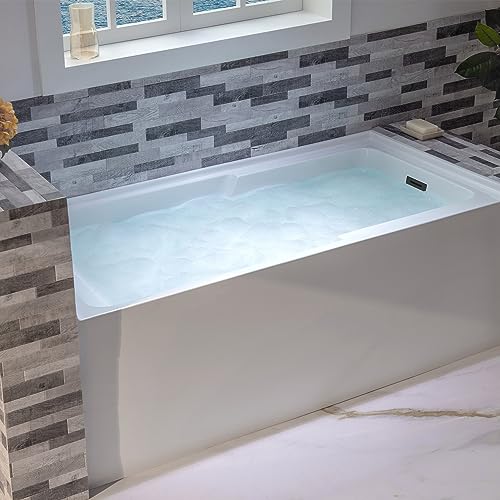 WOODBRIDGE 60" Acrylic Rectangular Alcove Soaking Bathtub in White with Right Drain, Matte Black Pop-Up Drain Included BA6030R WOODBRIDGE