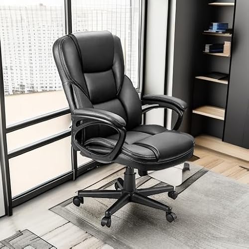 Furmax Office Executive Chair High Back Adjustable Managerial Home Desk Chair, Swivel Computer PU Leather Chair with Lumbar Support (Black) Furmax