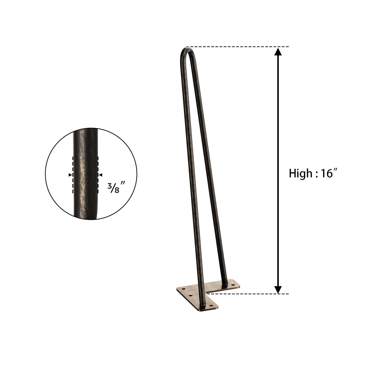 SMARTSTANDARD 16 Inch Heavy Duty Hairpin Furniture Legs, Metal Home DIY Projects for TV Stand, Sofa, Cabinet, etc with Rubber Floor Protectors Bronze 4PCS SMARTSTANDARD