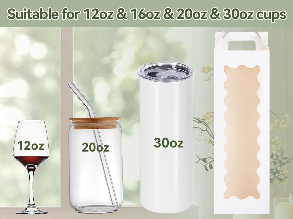 Hzzycaxli Christmas Gift Boxes with Handle for Sublimation Glass Cup,Tumbler Gift Box for 20oz/30oz Sublimation Glass Can Blanks, Wine Bottle Cup Wrapping Packaging Boxes (Laser&white-20p) Hzzycaxli